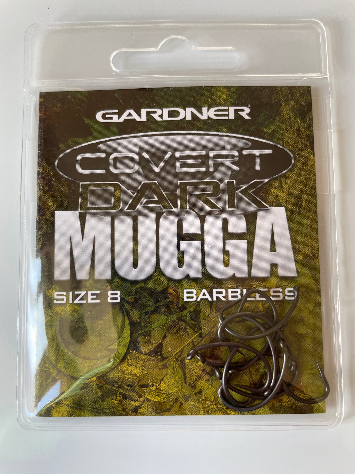 Gardner covert dark mugga hooks size 8 barbless at Soar Tackle