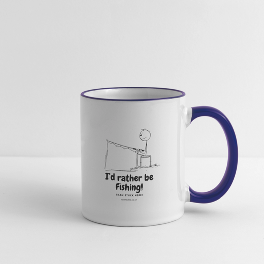 BestSub B11TAA Contrasting Mug with 'I'd rather be fishing' design, perfect fishing gift mug