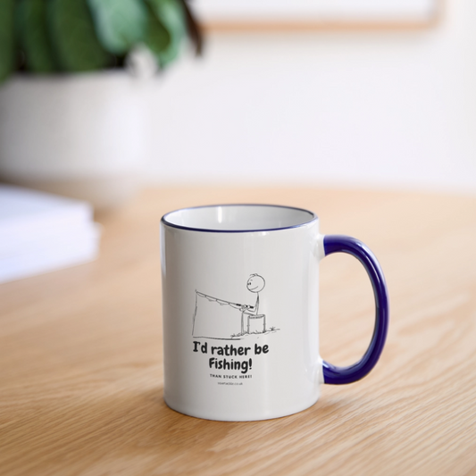 BestSub B11TAA Contrasting Mug with fishing gift mug design saying I'd rather be fishing