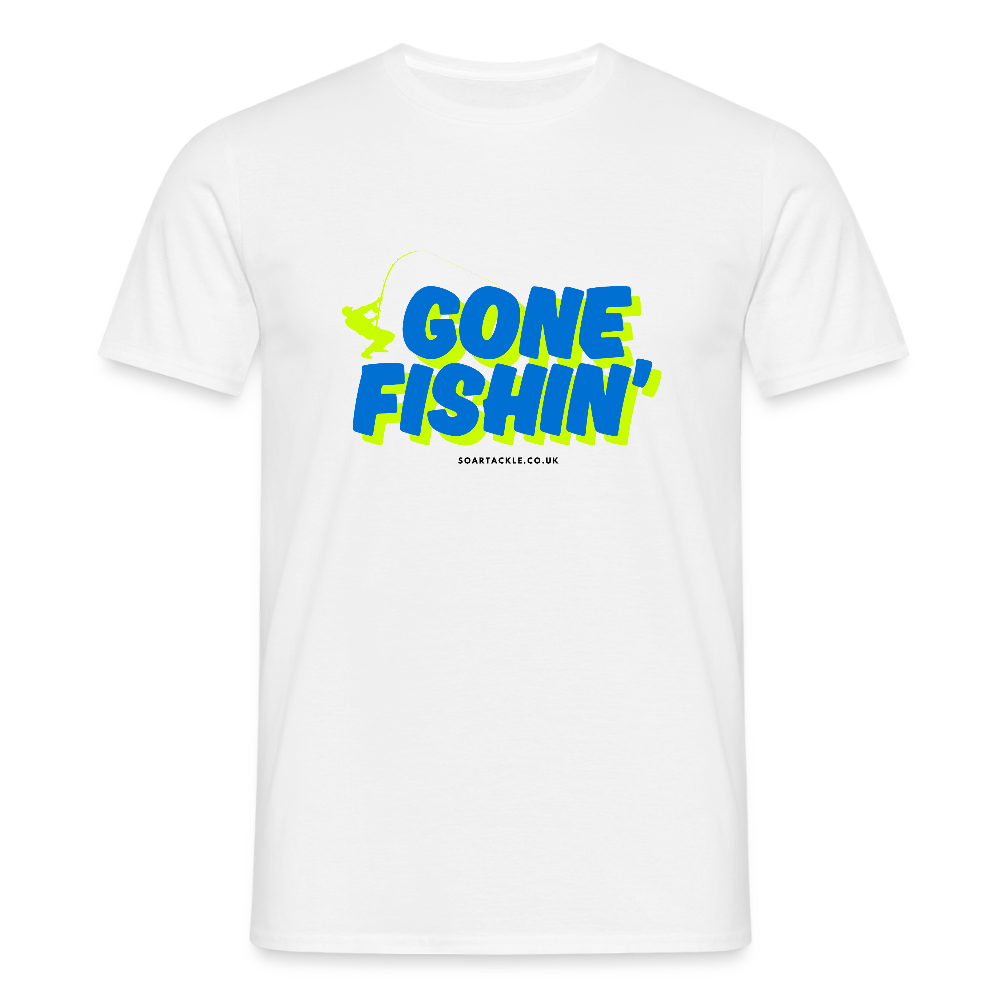Gildan Men's T-Shirt with bright 'gone fishing' slogan in vibrant colours for fishing enthusiasts