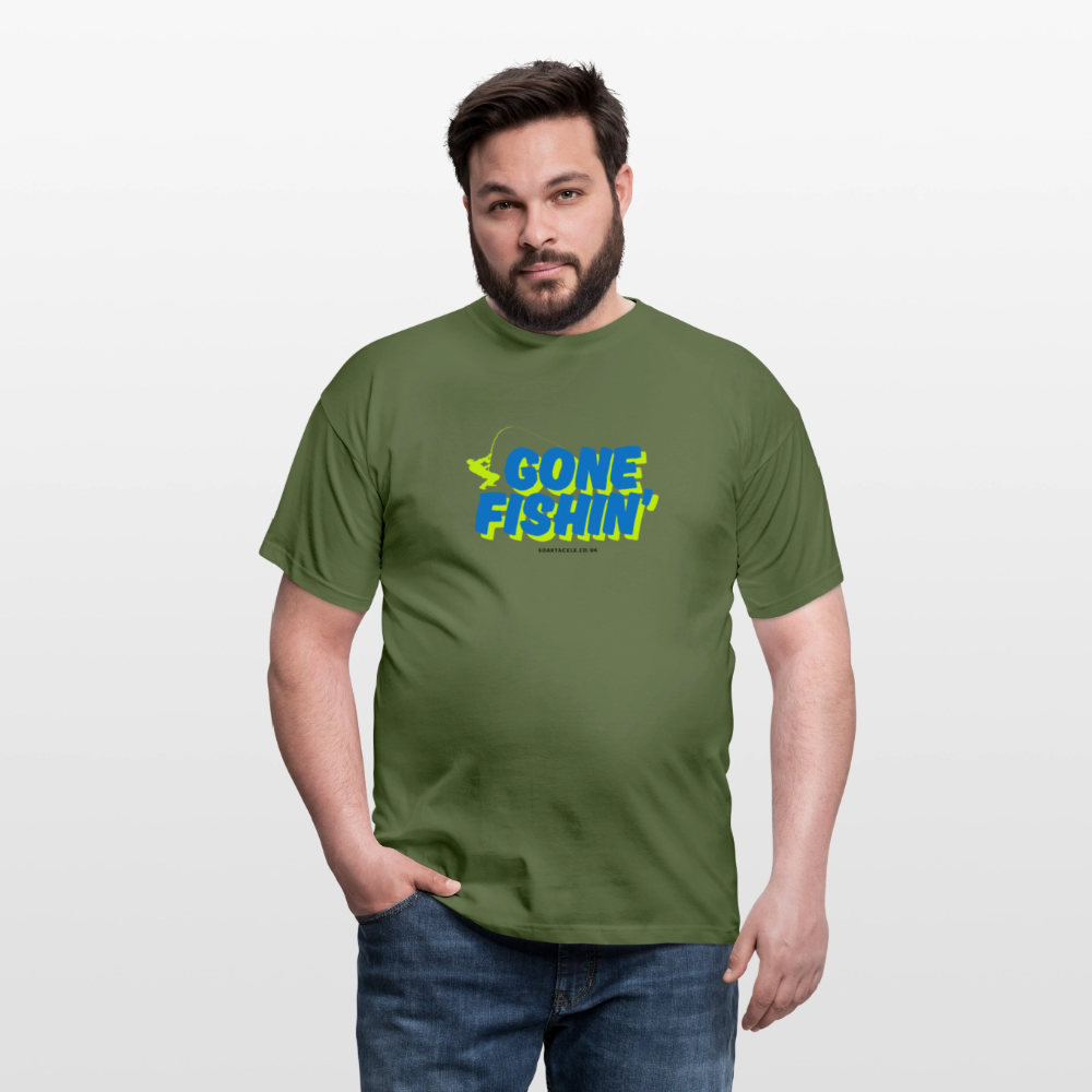 Gildan Men's Olive Green Gone Fishing Slogan T-Shirt for Fishing Enthusiasts