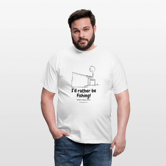 Men's Gildan I'd rather be fishing t-shirt featuring a cartoon design for fishing enthusiasts