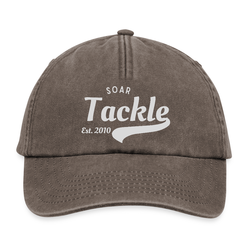 Relaxed vintage cap in washed brown cotton with white Tackle logo and curved brim ST Vintage Style Cap for anglers.