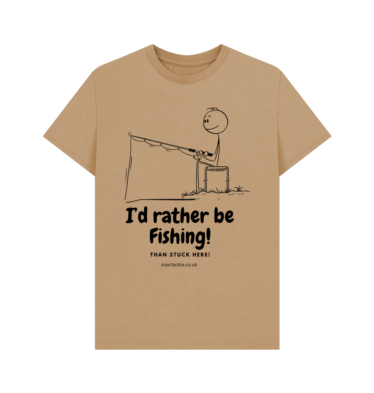 Mens Sand colour Id rather be fishing Printed T-shirt by Soar Tackle