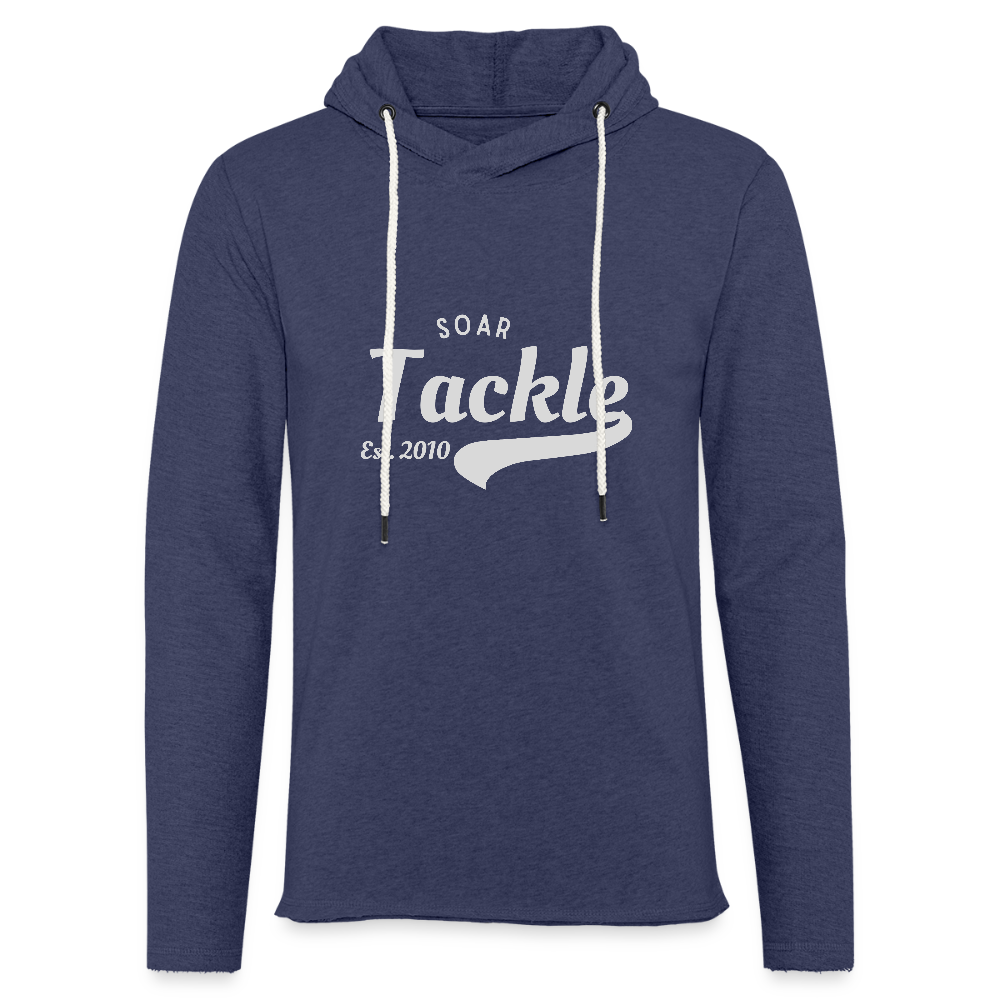 navy light unisex sweatshirt hoodie with white drawstrings and SOAR Tackle print ideal retro style fishing hoodie