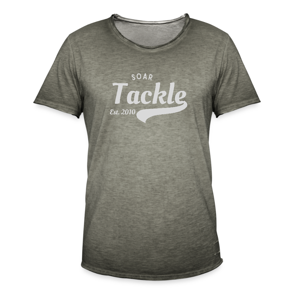 Mens vintage t shirt grey green with white Soar Tackle graphic unique gift for anglers