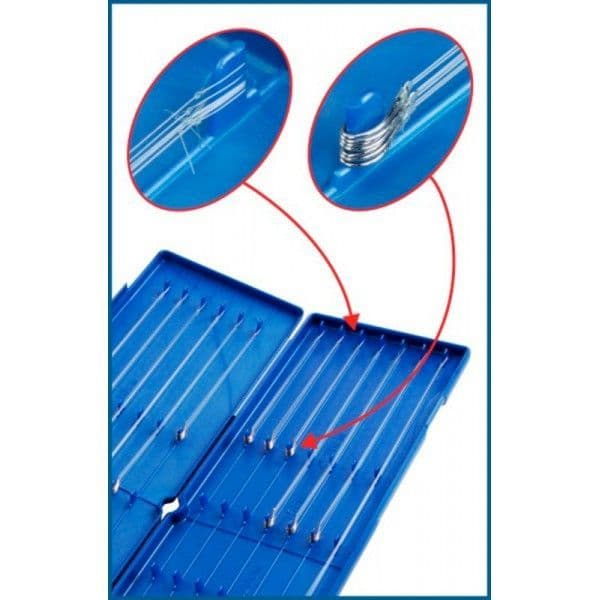 Stonfo hook length box showcasing multiple neatly organised fishing hook lengths for anglers