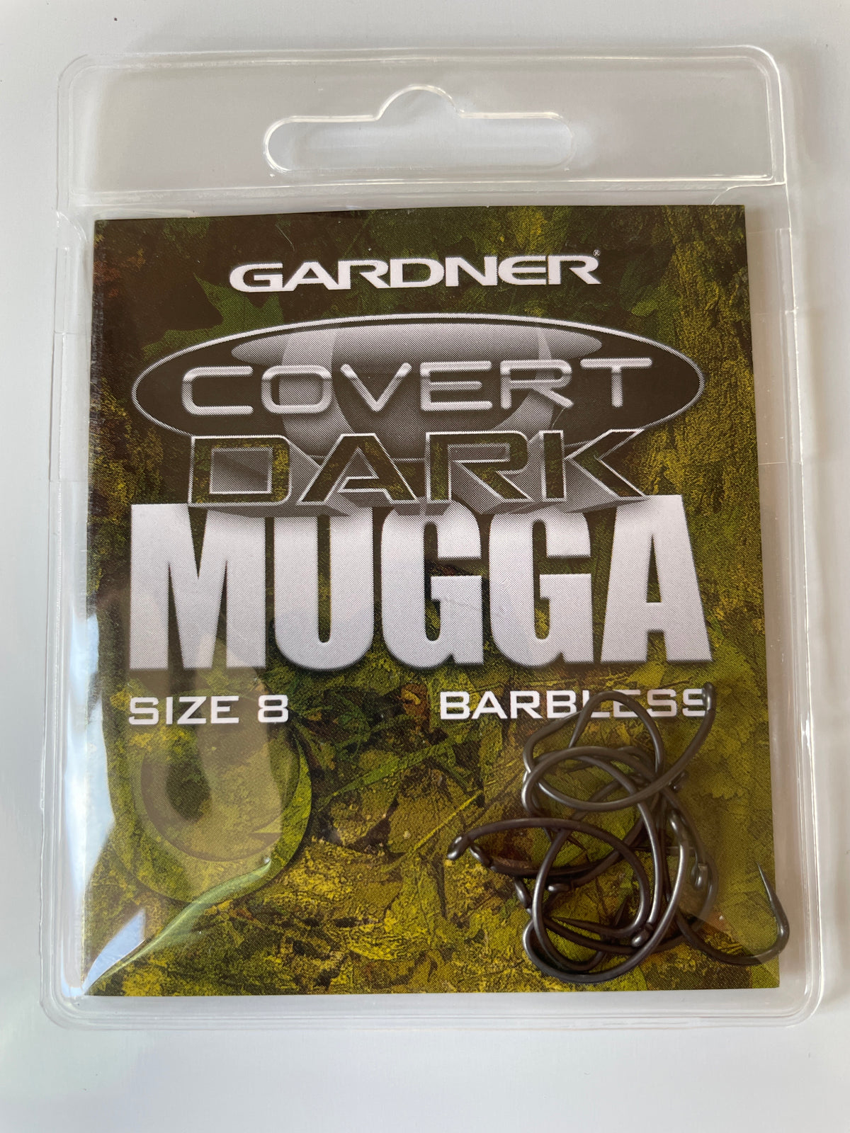 Gardner covert dark mugga hooks size 8 barbless at Soar Tackle