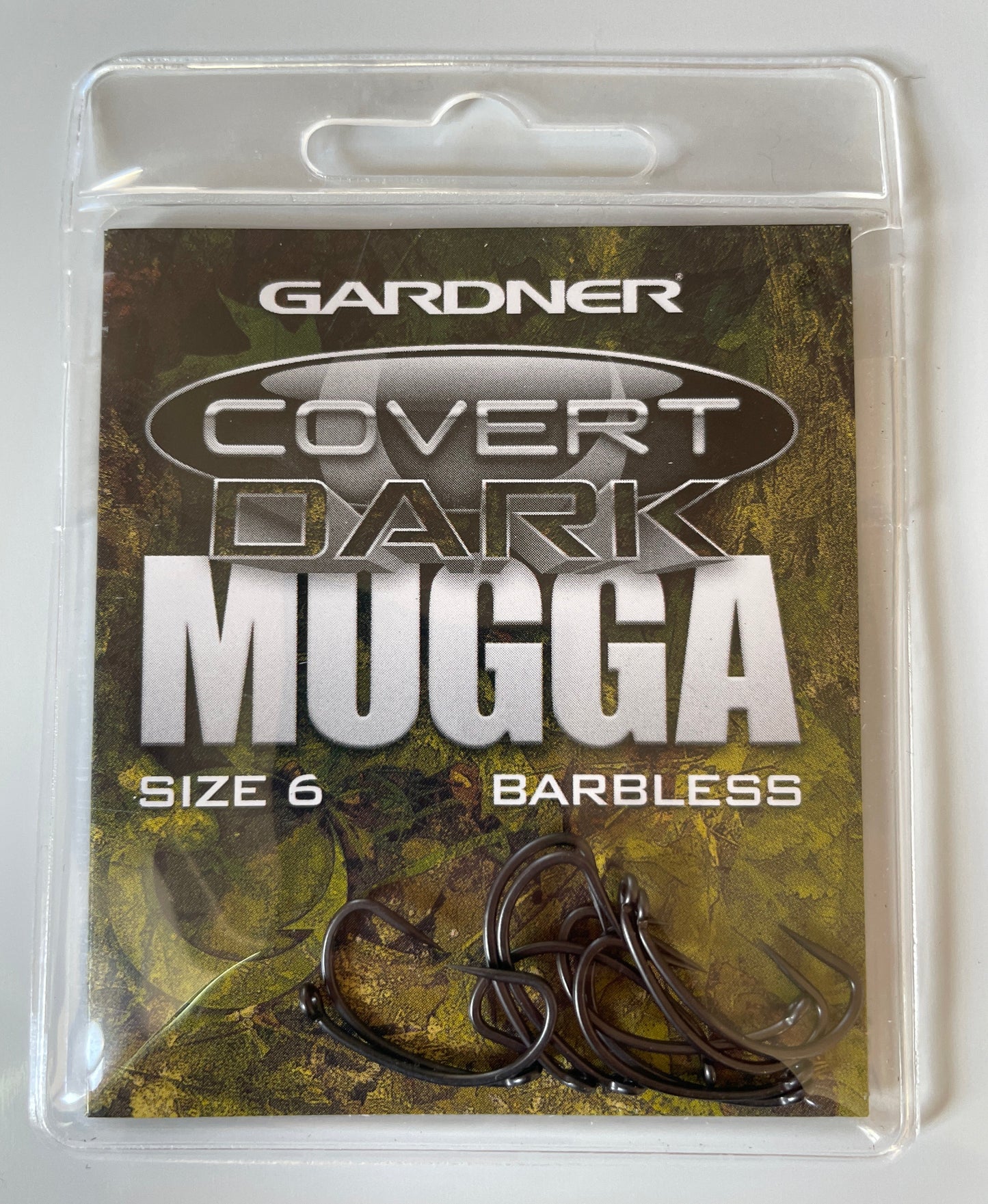 Gardner size 6 mugga hooks covert dark at Soar Tackle