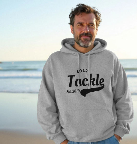 Soar Tackle Unisex Hoodie in grey with retro style logo