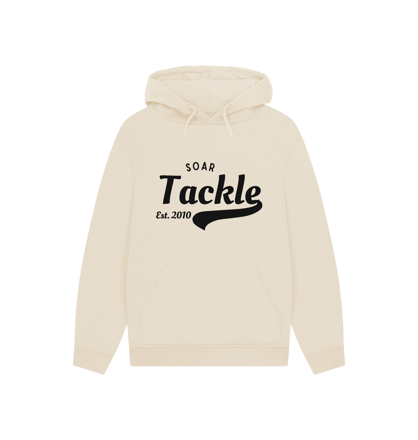 Soar Tackle Oat colour unisex hoodie with retro style logo
