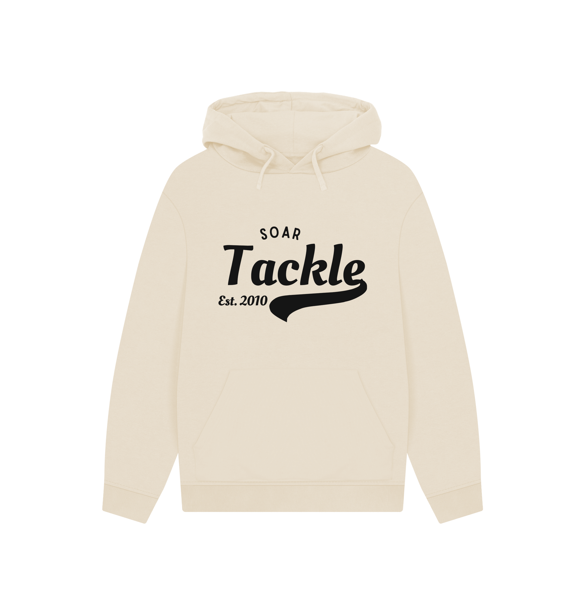Soar Tackle Oat colour unisex hoodie with retro style logo
