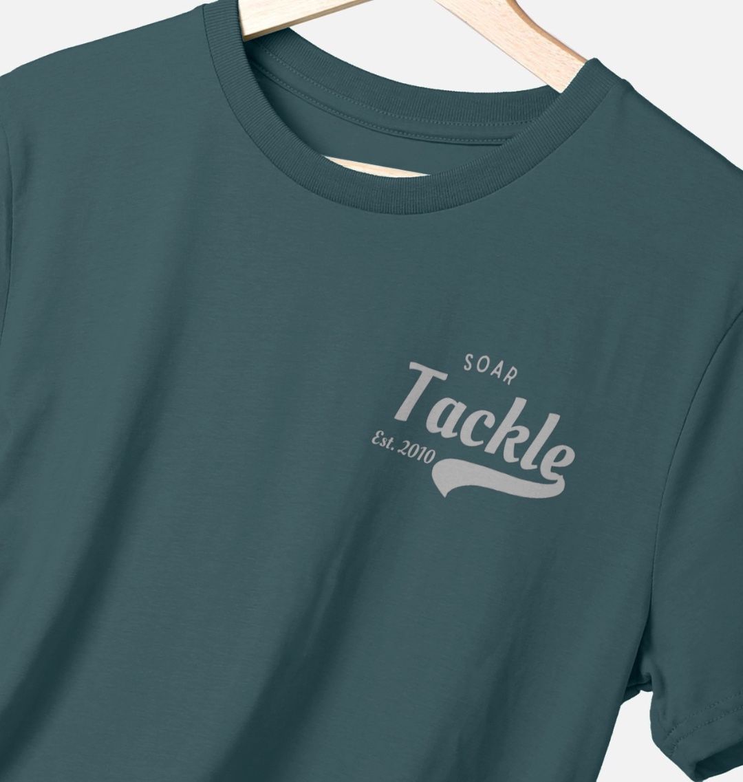 Retro style soar tackle printed logo T shirt on hanger