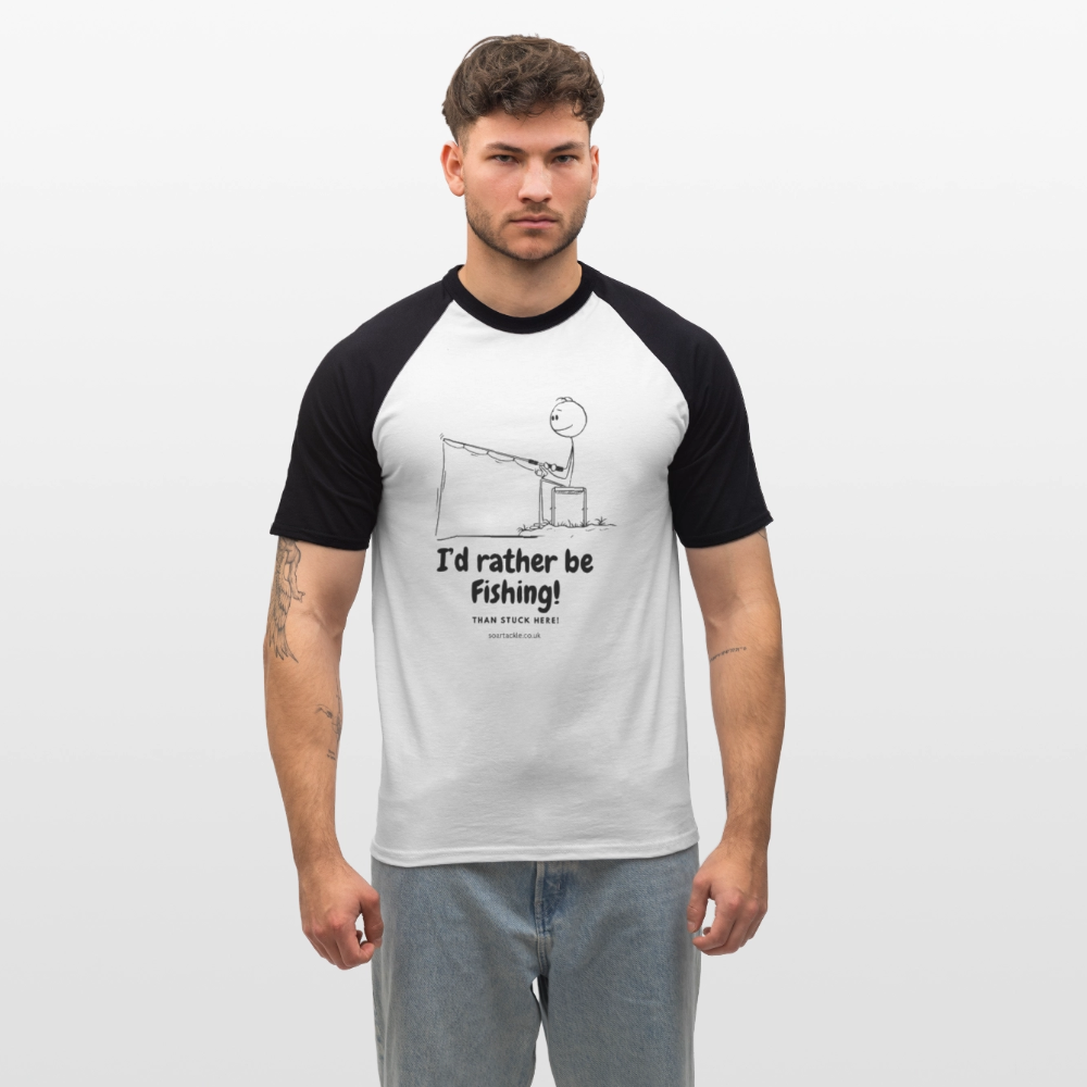 Men’s Baseball T-Shirt by Fruit of the Loom featuring a fishing slogan men's baseball t-shirt with humorous graphic