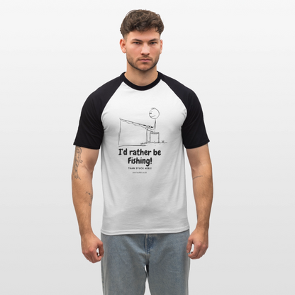 Men’s Baseball T-Shirt by Fruit of the Loom featuring a fishing slogan men's baseball t-shirt with humorous graphic