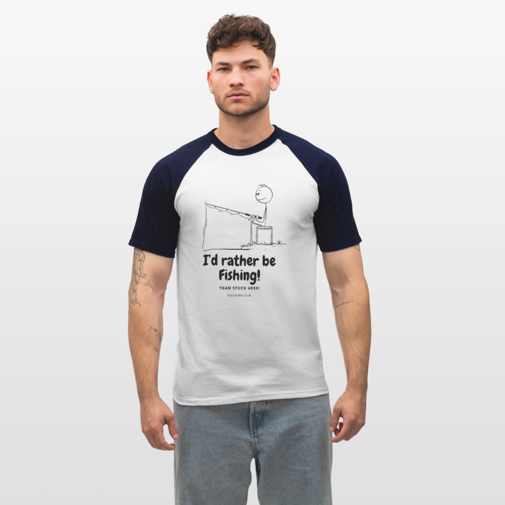 Men’s Baseball T-Shirt by Fruit of the Loom featuring a fishing slogan men's baseball t-shirt design