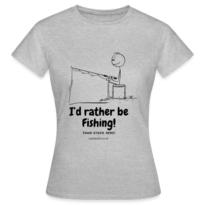 Grey Women's T-Shirt with 'I'd rather be Fishing' Design, Ideal for funny fishing gifts for female anglers