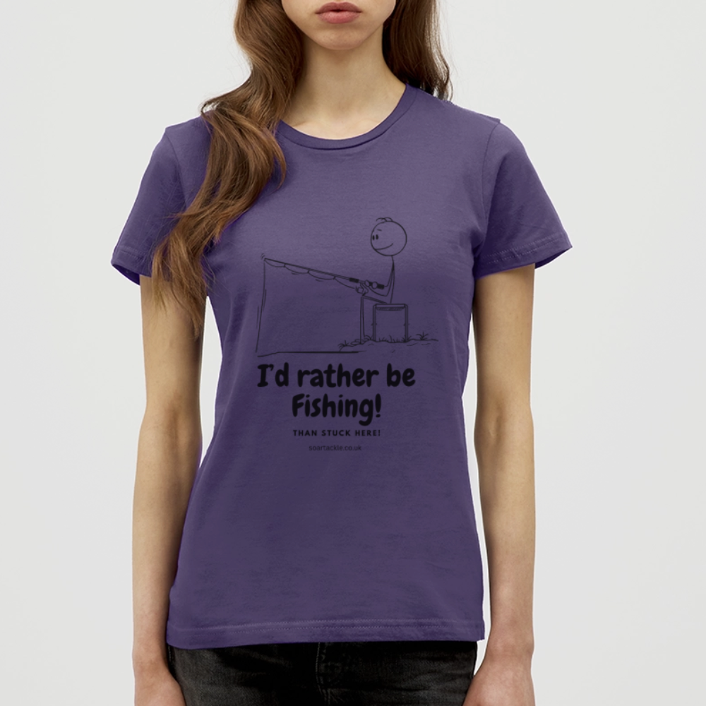 Purple Women's T-Shirt from Spreadconnect with funny fishing gifts for female anglers design