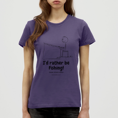 Purple Women's T-Shirt from Spreadconnect with funny fishing gifts for female anglers design