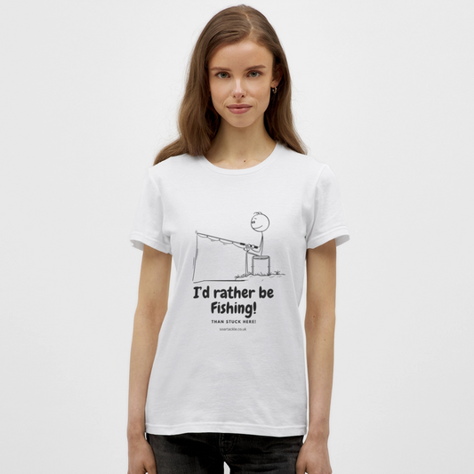 Spreadconnect Women's T-Shirt with funny fishing design reading I'd rather be fishing, perfect as funny fishing gifts for female anglers
