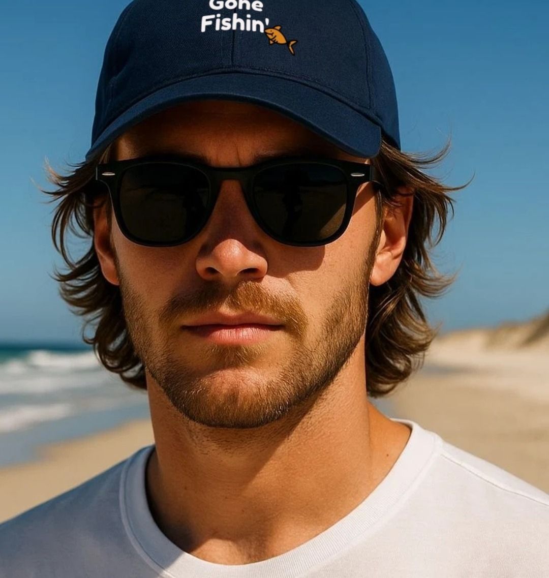 Gone fishing logo baseball cap in blue by Soar Tackle