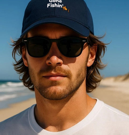 Gone fishing logo baseball cap in blue by Soar Tackle
