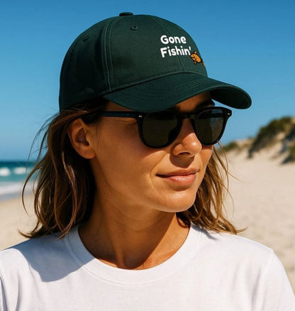 Unisex Gone Fishing baseball cap in Ever Green colour by Soar Tackle