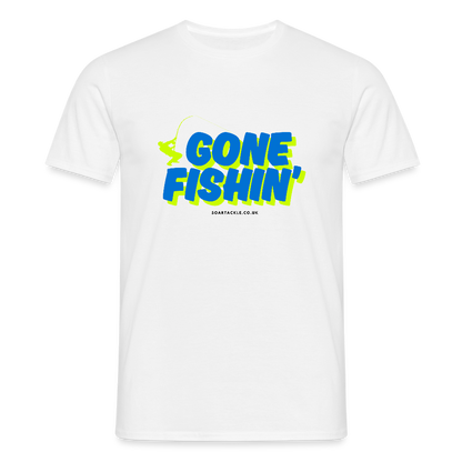 Gildan Men's T-Shirt with bright 'gone fishing' slogan in vibrant colours for fishing enthusiasts