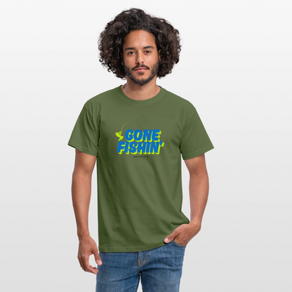 Men's Gildan Olive Green Gone Fishing Slogan T-Shirt for Fishing Enthusiasts