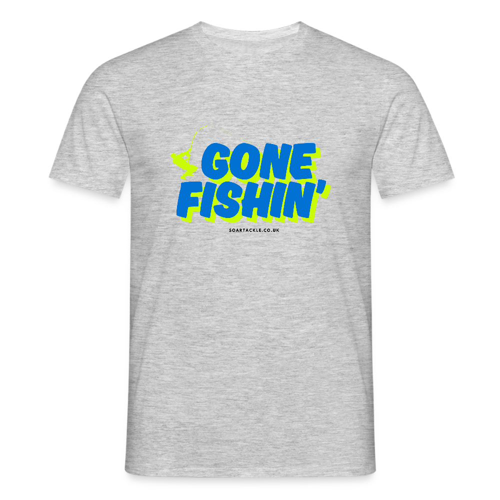 Gildan Men's T-Shirt with bold gone fishing slogan design in bright colours