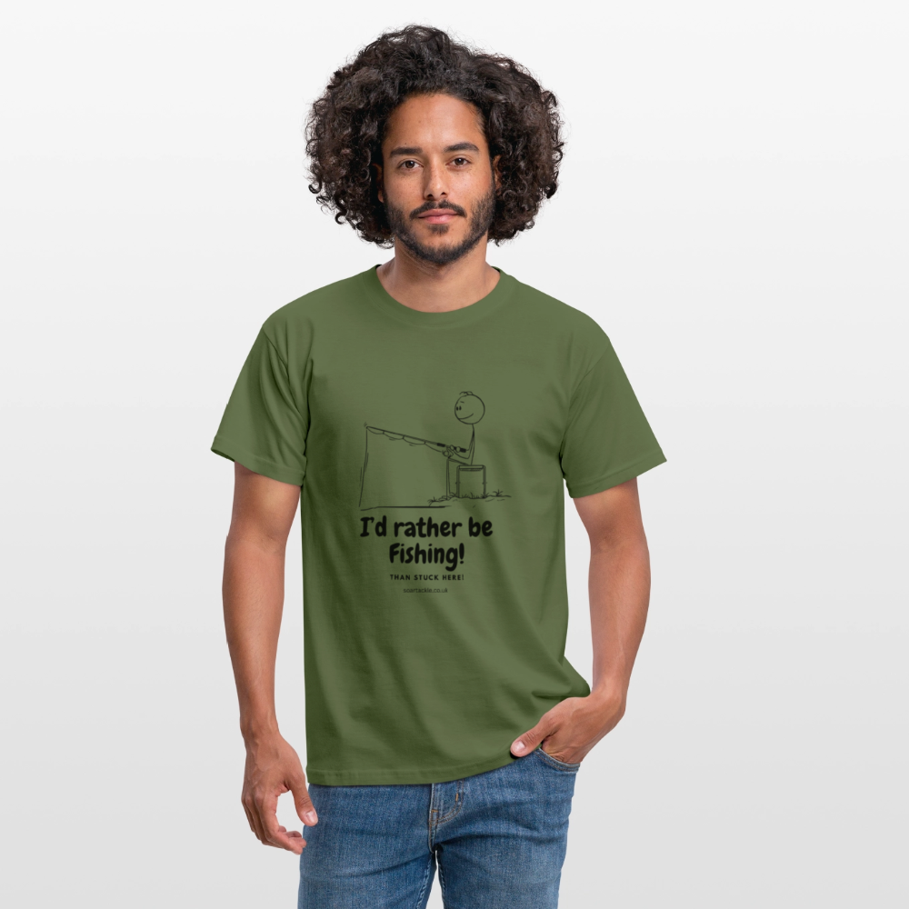 Men's Gildan I'd rather be fishing t-shirt in green with playful fishing graphic