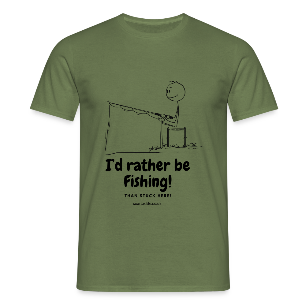 Men's Gildan I'd rather be fishing t-shirt with humorous fishing design in olive green