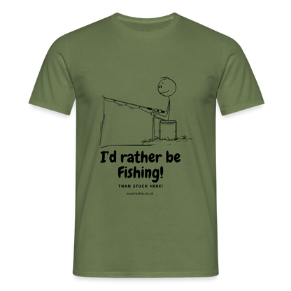 Men's Gildan I'd rather be fishing t-shirt with humorous fishing design in olive green