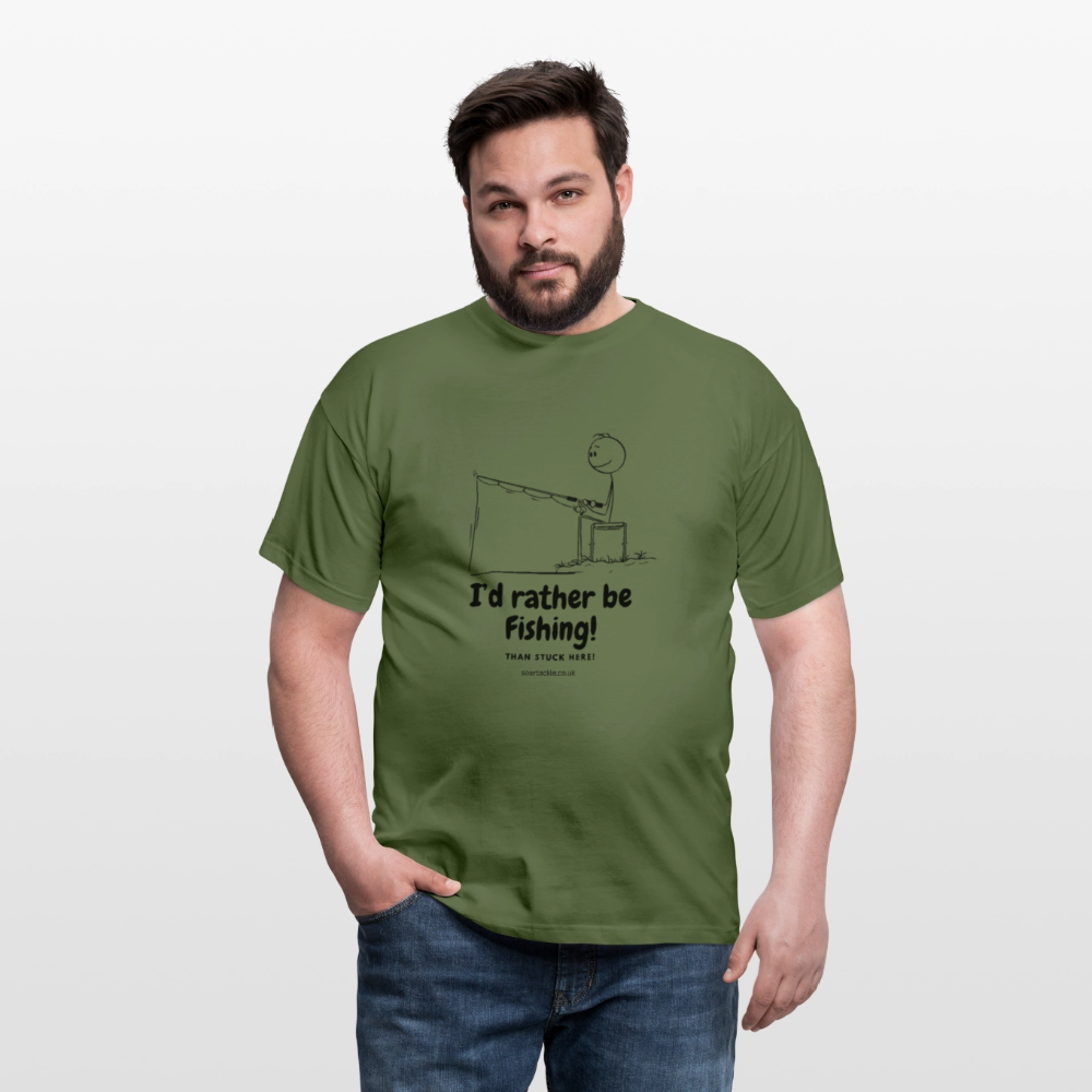 Men's Gildan I'd rather be fishing t-shirt in olive green featuring a playful fishing graphic