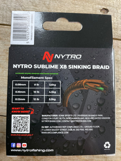 Nytro Sublime X8 Sinking Braid 150m spool box back