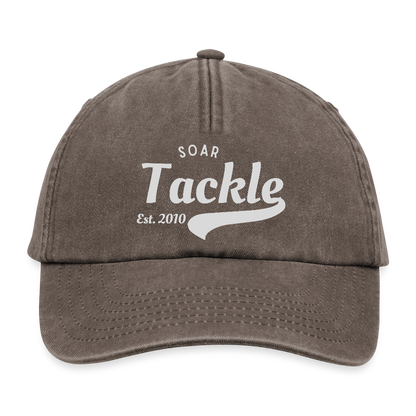Relaxed vintage cap in washed brown cotton with white Tackle logo and curved brim ST Vintage Style Cap for anglers.