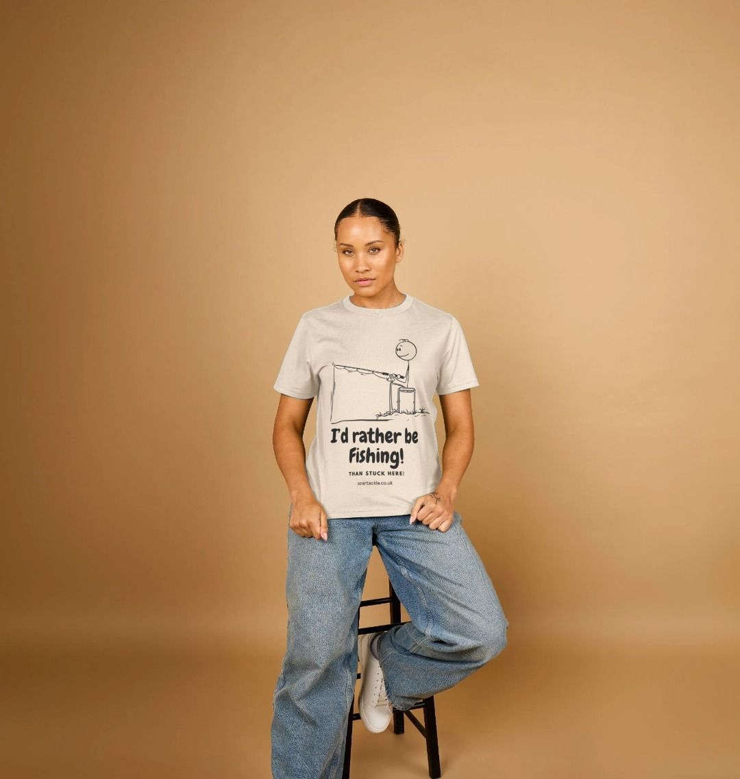 Soar Tackle Ladies Id rather be fishing T shirt in Oat colour