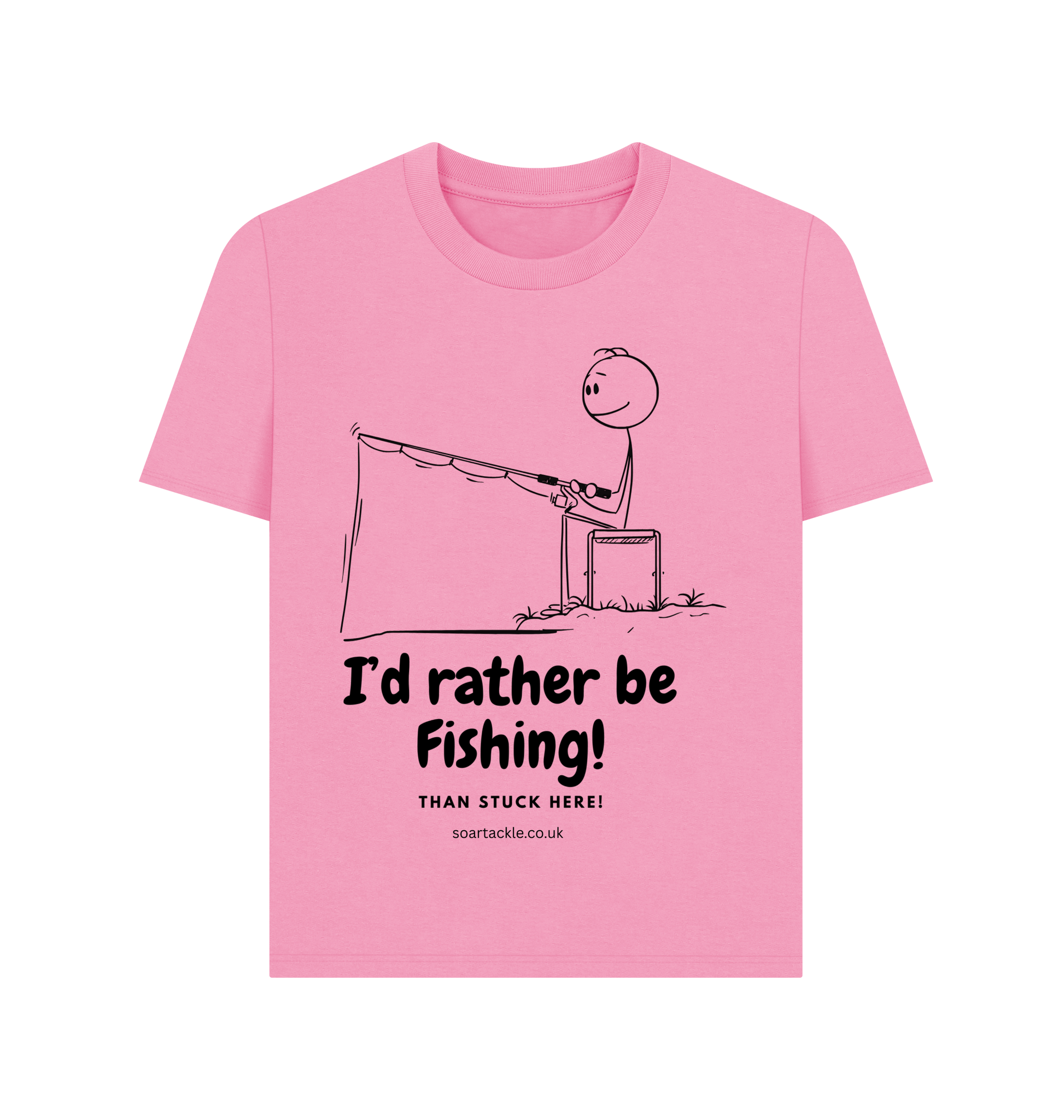 Ladies Rose Pink Id rather be fishing printed T-shirt Front Soar Tackle