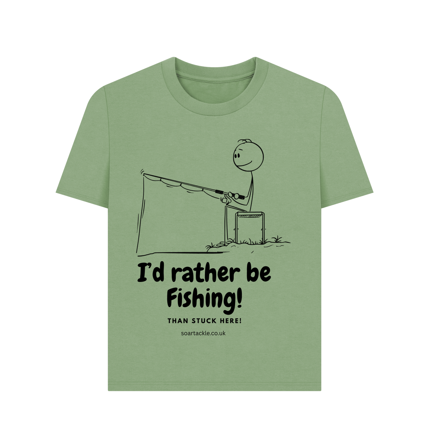 Ladies Sage Green Id rather be fishing Printed T-shirt Front Soar Tackle
