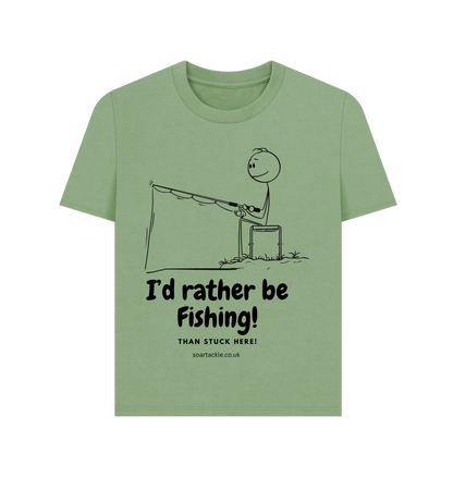Ladies Sage Green Id rather be fishing Printed T-shirt Front Soar Tackle