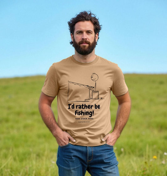 Mens Id rather be fishing T shirt in sand colour by Soar Tackle