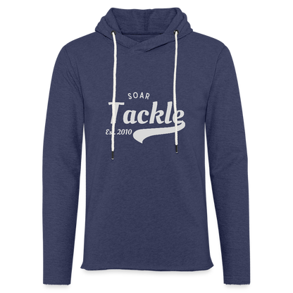 navy light unisex sweatshirt hoodie with white drawstrings and SOAR Tackle print ideal retro style fishing hoodie