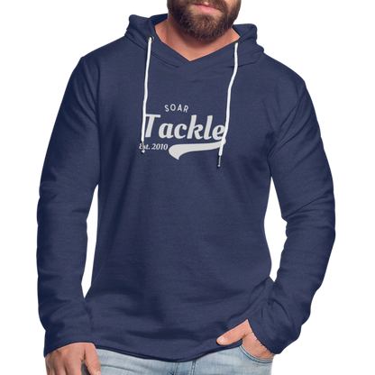 Spreadconnect navy light unisex sweatshirt hoodie with white Soar Tackle chest logo retro style fishing hoodie
