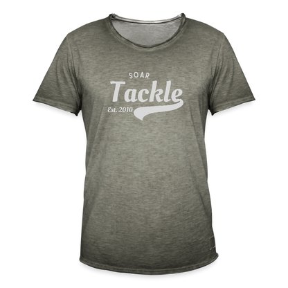 Mens vintage t shirt grey green with white Soar Tackle graphic unique gift for anglers